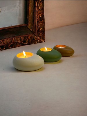 Ogish Concept Three Drops Beton Tealight Mumluk 3'lü Set | Alaçatı-Avokado-Karamel |