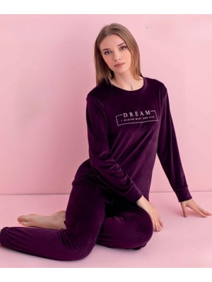 Pijamerry Kadın Kışlık Bisiklet Yaka Kadife Pijama Takımı 3041M - 1 Adet