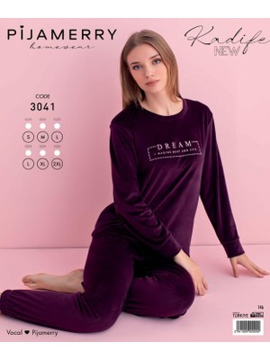 Pijamerry Kadın Kışlık Bisiklet Yaka Kadife Pijama Takımı 3041M - 1 Adet