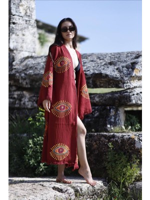 Renkli Grup Taş Baskı Kimono Kaftan