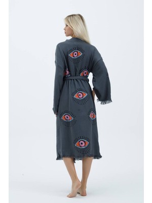 Renkli Grup Taş Baskı Kimono Kaftan