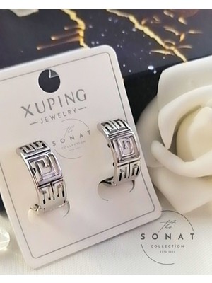 Sonat Collection Xuping Vip Seri Gümüş Renk Bordürlü Çelik Küpe