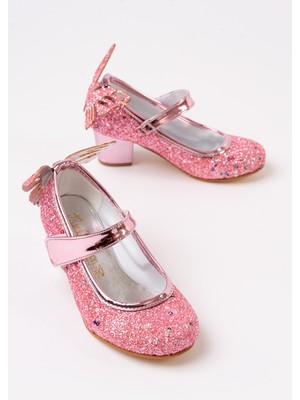 Papuccum Ortopedi Kız Çocuk Gökkuşağı Kelebekli Topuklu Abiye Ayakkabı