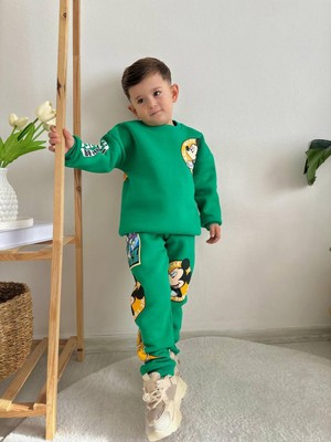 Sacro Kids  Disney Baskılı Eşofman-Sweatshirt 3 Iplik Kışlık Şardonlu Erkek Çocuk Takım