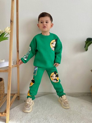 Sacro Kids  Disney Baskılı Eşofman-Sweatshirt 3 Iplik Kışlık Şardonlu Erkek Çocuk Takım