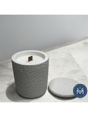 Melusina Candle 3'lü Dekoratif Taş Desenli Beton Kapaklı Model Mumluk ve Kokulu Vegan Soya Wax Mumu