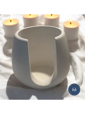 Melusina Candle Dekoratif Beton Buhurdanlık Tombul Model - Metal Tepsili - 10 Adet Küçük Bulut Buhumum Hediyeli