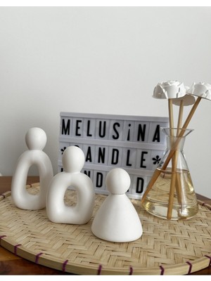 Melusina Candle Dekoratif 3lü Gül Model Beton Bambu Kamış Seti