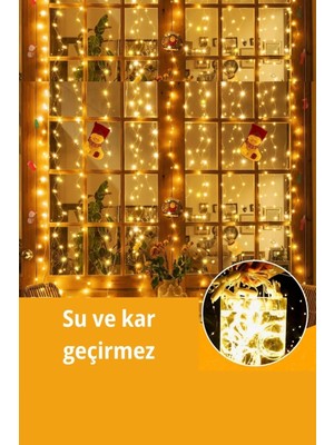 2 Adet Peri LED Perde 3x3 Metre Gün Işığı Kumandalı Usbli Ledli Bahçe Oda Kafe Duvar Perde LED