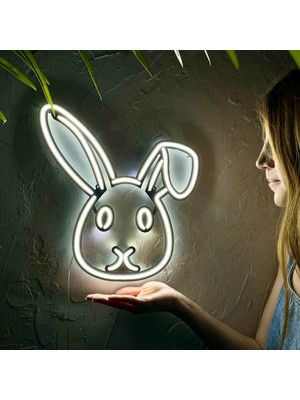 Tol Camp Rabbit Modern Neon LED Işık - Modern ve Şık Metal Üzerine Neon Duvar Dekoru, Beyaz Işık, 30.5 cm x 36 cm