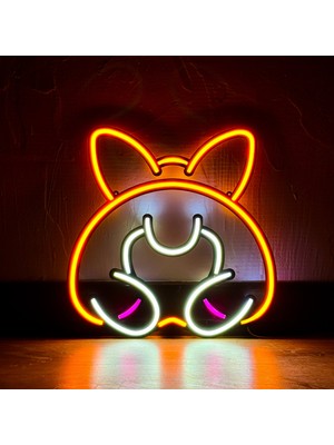 Tol Camp Corgi Neon LED Duvar Dekoru - Modern ve Şık Metal Üzerine Neon Duvar Süsü | 31 cm x 31.5 cm