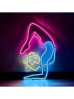 Tol Camp Yoga Neon Tabela (Duvar Dekoru) - Beyaz, Pembe ve Buz Mavi LED Işık - Metal Üzerine Neon | 42 cm x 66 cm