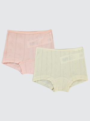 Civil Girls Kız Çocuk 2'li Boxer Set 2-10 Yaş Pamuklu Ekru-Somon Nefes Alabilir Kumaş