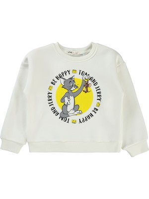 Tom And Jerry Kız Çocuk Sweatshirt 6-9 Yaş Ekru