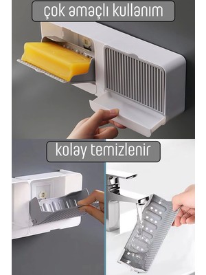 Emr Shop 2 Bölmeli Su Tutmaz Katı Sabunluk Güçlü Yapışkanlı Duvara Monte Kapaklı Mutfak Banyo Organizeri Emr Home