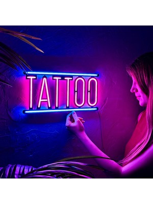 Tol Camp Tattoo Neon Yazısı - Metal Üzerine Dekoratif Renkli Işıklı Duvar Aydınlatması Tablo Tabela | 38 cm x 18.5 cm