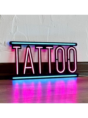 Tol Camp Tattoo Neon Yazısı - Metal Üzerine Dekoratif Renkli Işıklı Duvar Aydınlatması Tablo Tabela | 38 cm x 18.5 cm