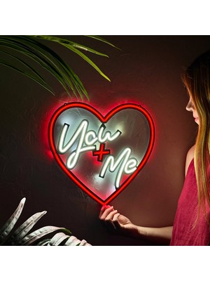 You+Me Neon Duvar Yazısı - Modern ve Şık Metal Üzerine Neon Duvar Dekoru | 59 cm x 49 cm