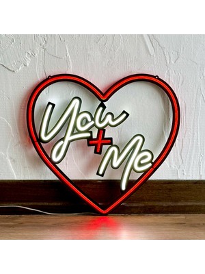 You+Me Neon Duvar Yazısı - Modern ve Şık Metal Üzerine Neon Duvar Dekoru | 59 cm x 49 cm