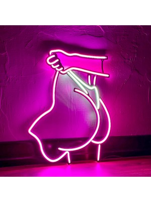 Tol Camp Peachy Tanga Neon Duvar Dekoru - Pembe ve Beyaz LED Işık Süsü - Metal Üzerine Neon | 32 cm x 40.1 cm