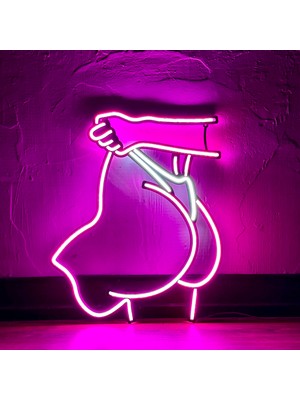 Tol Camp Peachy Tanga Neon Duvar Dekoru - Pembe ve Beyaz LED Işık Süsü - Metal Üzerine Neon | 32 cm x 40.1 cm