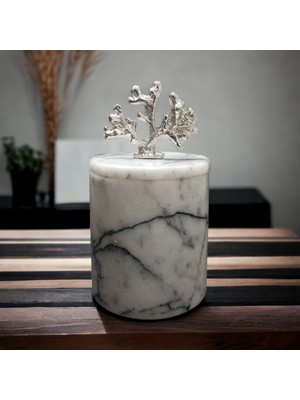 Urestone Home Mermer Kapaklı Kutu-Mermer Pamukluk-Mermer Banyo Seti Pamukluk