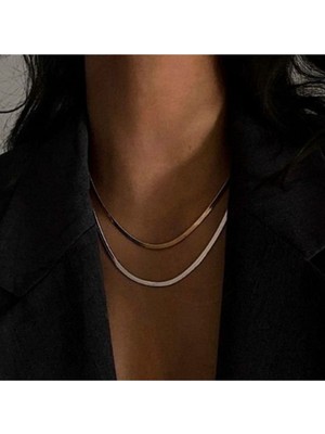Sjour 2li Set İtalyan Ezme Model Silver & Gold 14 Ayar Altın Kaplama Çelik Kolye