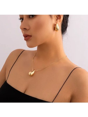 Sjour İnce Zincir Damla Model 14 Ayar Altın Kaplama Çelik Kolye