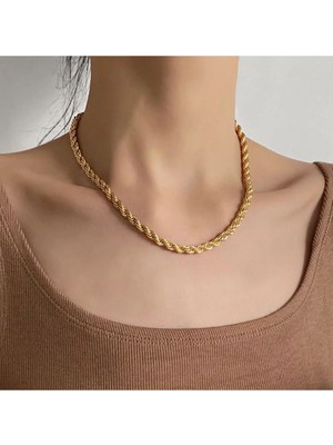 Ince Burgu Zincir 14 Ayar Altın Kaplama 45 cm Çelik Kolye 3 Yıl Garantili
