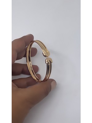 By Semra Bebe Boy Xupıng Rose Gold Ayarlanabilir Çelik Kadın Kelepçe Bileklik 17 cm