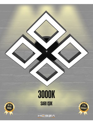 Hegza Lighting Diamante (Siyah Kasa, Sarı Işık) Ledli Modern Plafonyer LED Avize Salon Mutfak Oturma Odası Yatak Odası Antre Hol LED