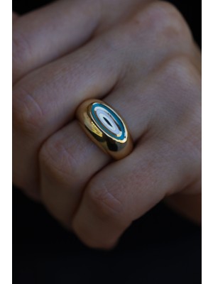 Yenigün Kuyumculuk 14 Ayar Altın Oval Nazarlık Yüzük