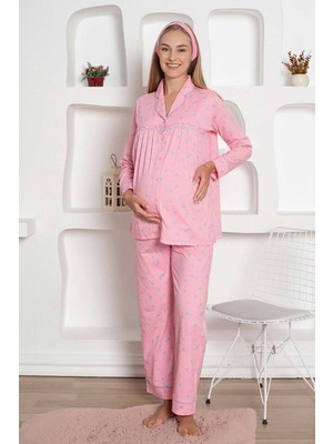 Farya Home Mother/'s Dream Pamuklu Biyeli Düğmeli Hamile Lohusa Pijama Takımı
