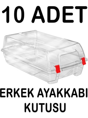 Tiesa Home Plastik 10 Adet Şeffaf Erkek Ayakkabı Saklama Kutusu