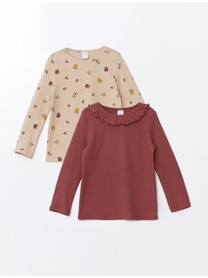 Lcw Kids Baskılı Bisiklet Yaka Çiçekli Kız Çocuk Tişört 2'li