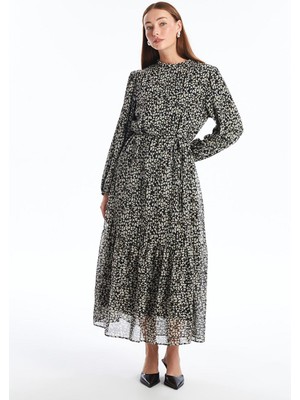 Lcwaıkıkı Classic Baskılı Dik Yaka Desenli Uzun Kollu Kadın Elbise