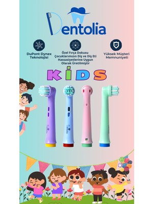 Dentolia Çocuklar İçin Yumuşak Kıllı Oral-B Uyumlu Diş Fırçası Yedek Başlığı 4 Adet Renkli