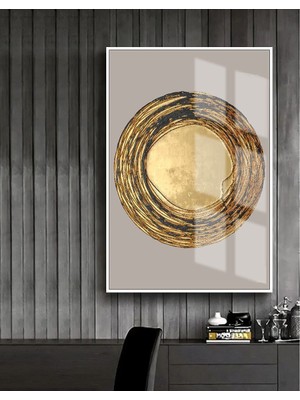 Harikabirev yuvarlak Gold Model 1 |çerçeveli Temperli Cam Tablo Tekli Dikey