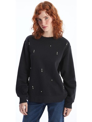 Lcw Vision Bisiklet Yaka Parlak Taş Baskılı Kadın Kalın Sweatshirt