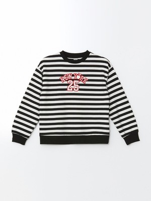 Lcw Kids Çizgili Bisiklet Yaka Kız Çocuk Kalın Sweatshirt