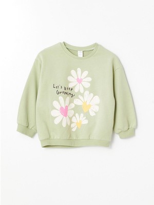 Lcw Kids  Bisiklet Yaka Çiçekli Kız Bebek Sweatshirt