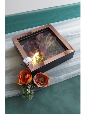 Verda Çerçeve 20X20X5 cm Ledli Siyah-Rose Anı Çerçevesi! Yeni Moda Çiçek Anı Çerçevesi!