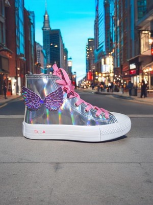 Lias Shoes Hologram Mor Melek Kanatlı Yıldız Bağcıklı Tasarım Çocuk Spor Ayakkabı Sneaker