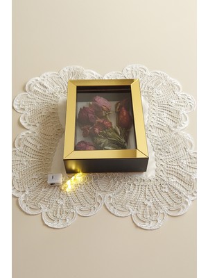 Verda Çerçeve 15 x 20 x 5  cm  Ledli Siyah-Gold Anı Çerçevesi! Yeni Moda Çiçek Anı Çerçevesi!