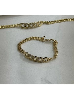 Altın Kaplama Zirkon Taşlı Kadın Bileklik