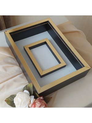 Verda Çerçeve 25 x 35  cm  Yarı Kaplama  Siyah-Gold Anı Çerçevesi! Yeni Moda Çiçek Anı Çerçevesi!