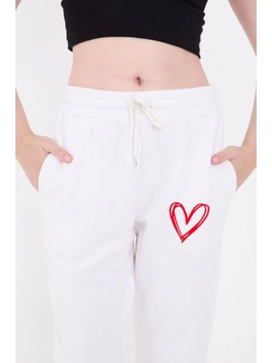 Pileli Store Oversize Boru Paça Baskılı Eşofman Pantolon - Beyaz