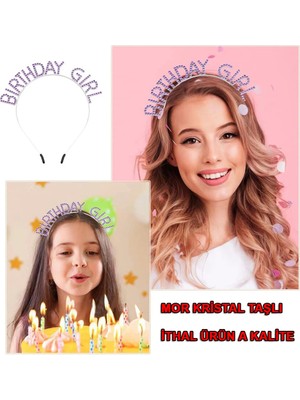 Lisinya Mor Renk Kristal Taşlı Parlak Birthday Girl Yazılı Taç 16X17 cm - Lisinya