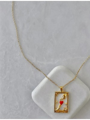 Çelik The Lovers Tarot Kartı Kolye