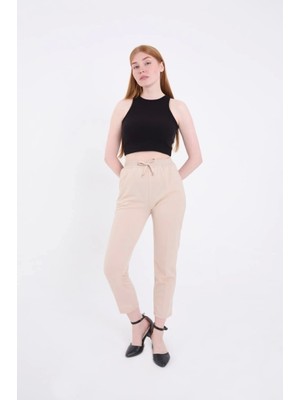 Pileli Store Tam Kalıp Basic Eşofman Pantolon - Bej